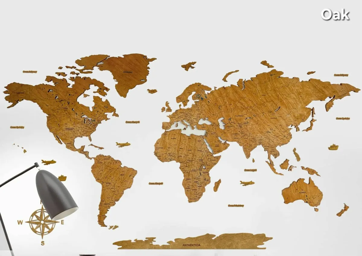 3D Classic Wooden World Map - Image 1