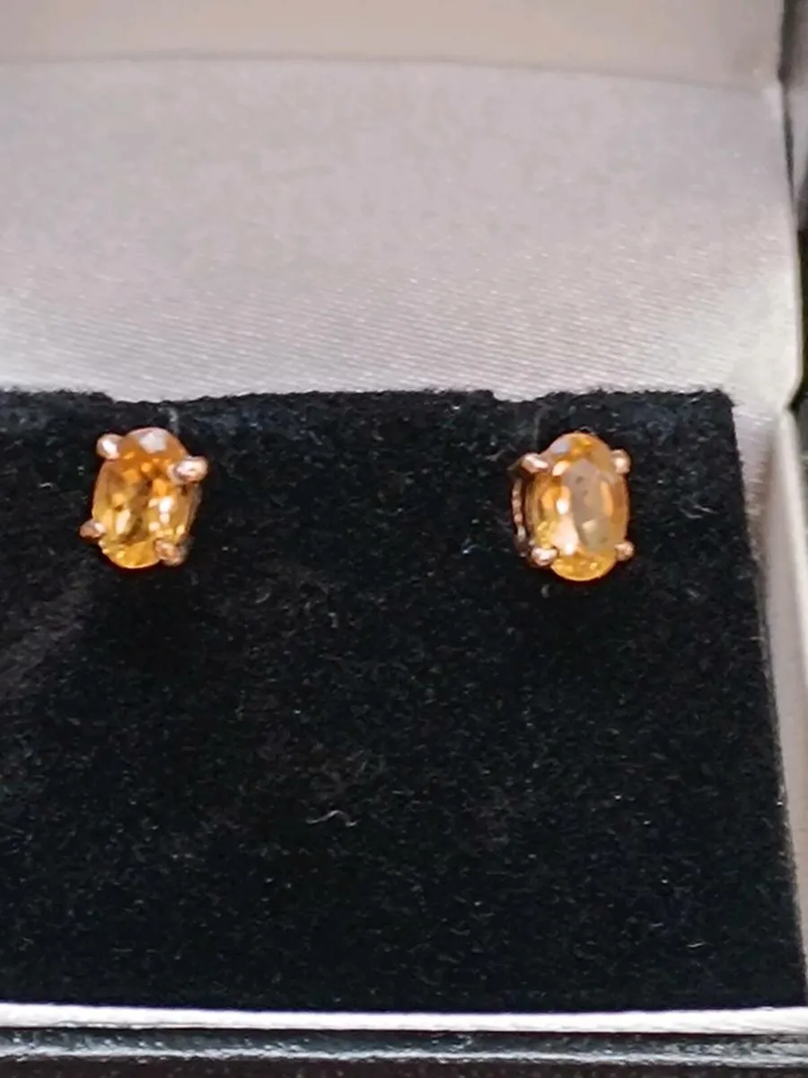Oval Cut Citrine Studs Earrings, 14k Yellow Gold - Image 1