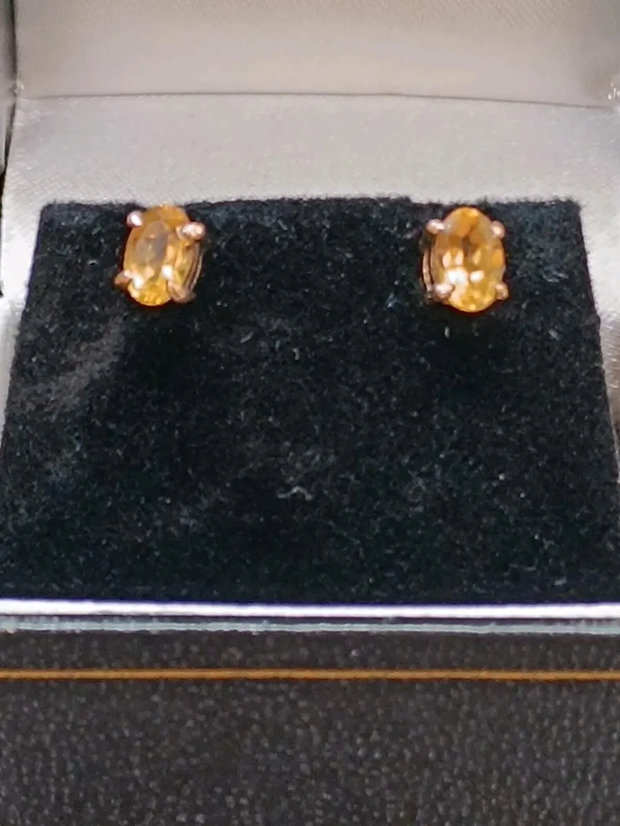Oval Cut Citrine Studs Earrings, 14k Yellow Gold - Image 3