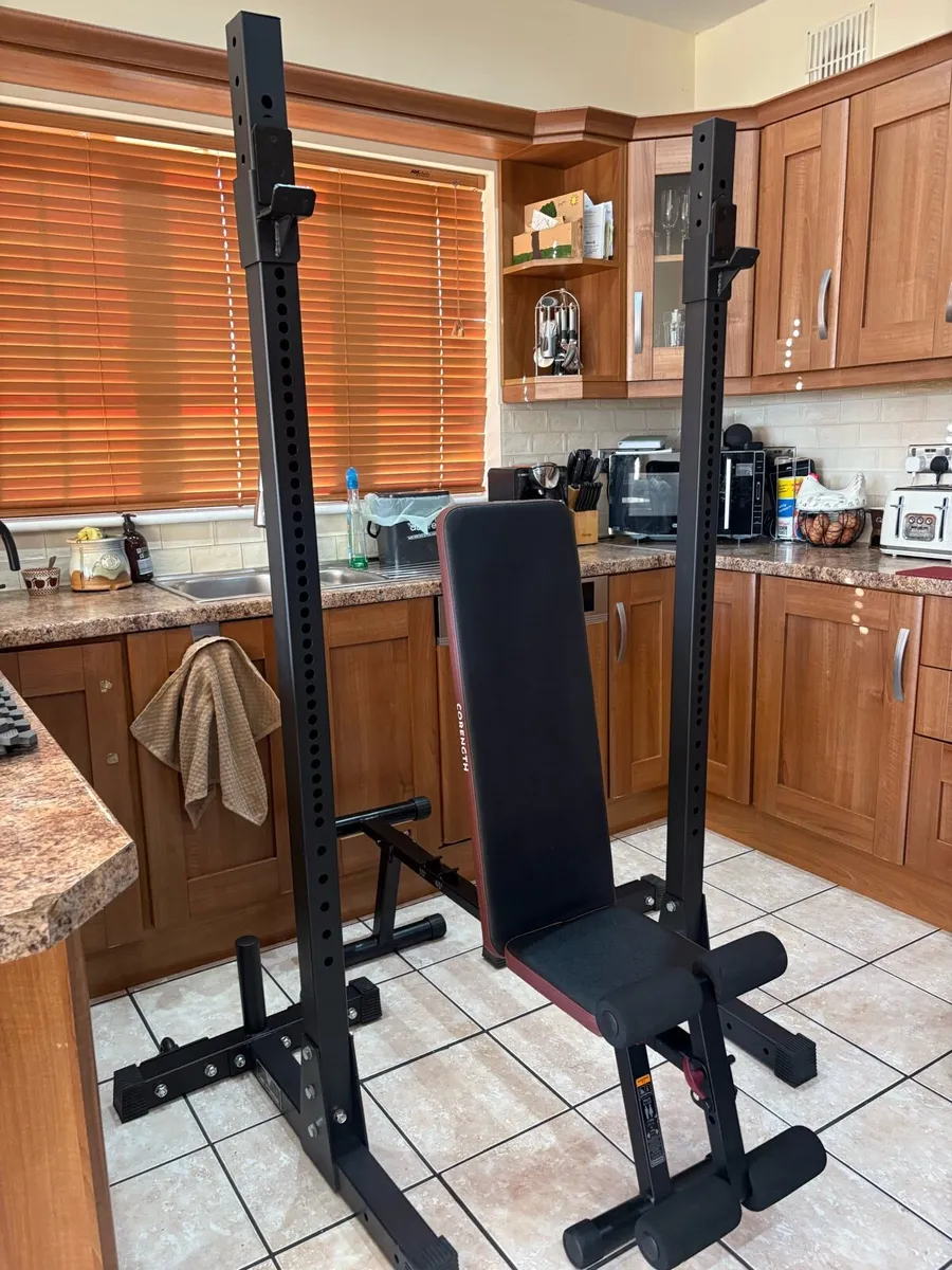 HEAVY SQUAT RACKS, 100KG WEIGHTS, BENCH, BARS, MAT - Image 4