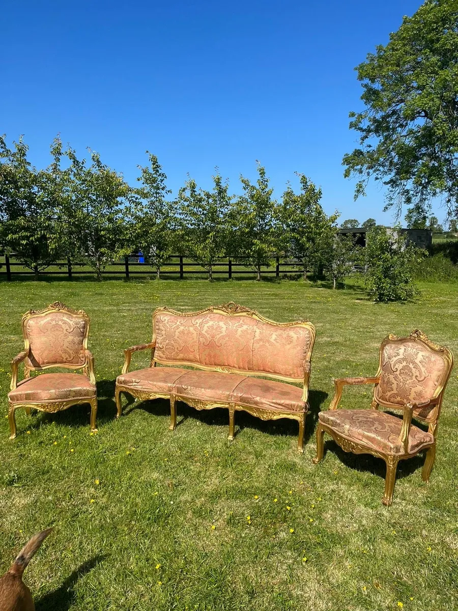 Gold Antique Armchair and Sofa