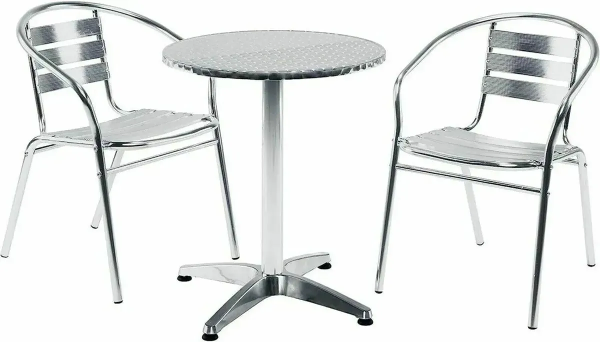 Cafe Bistro Restaurant Table Adjustable Silver - Image 4