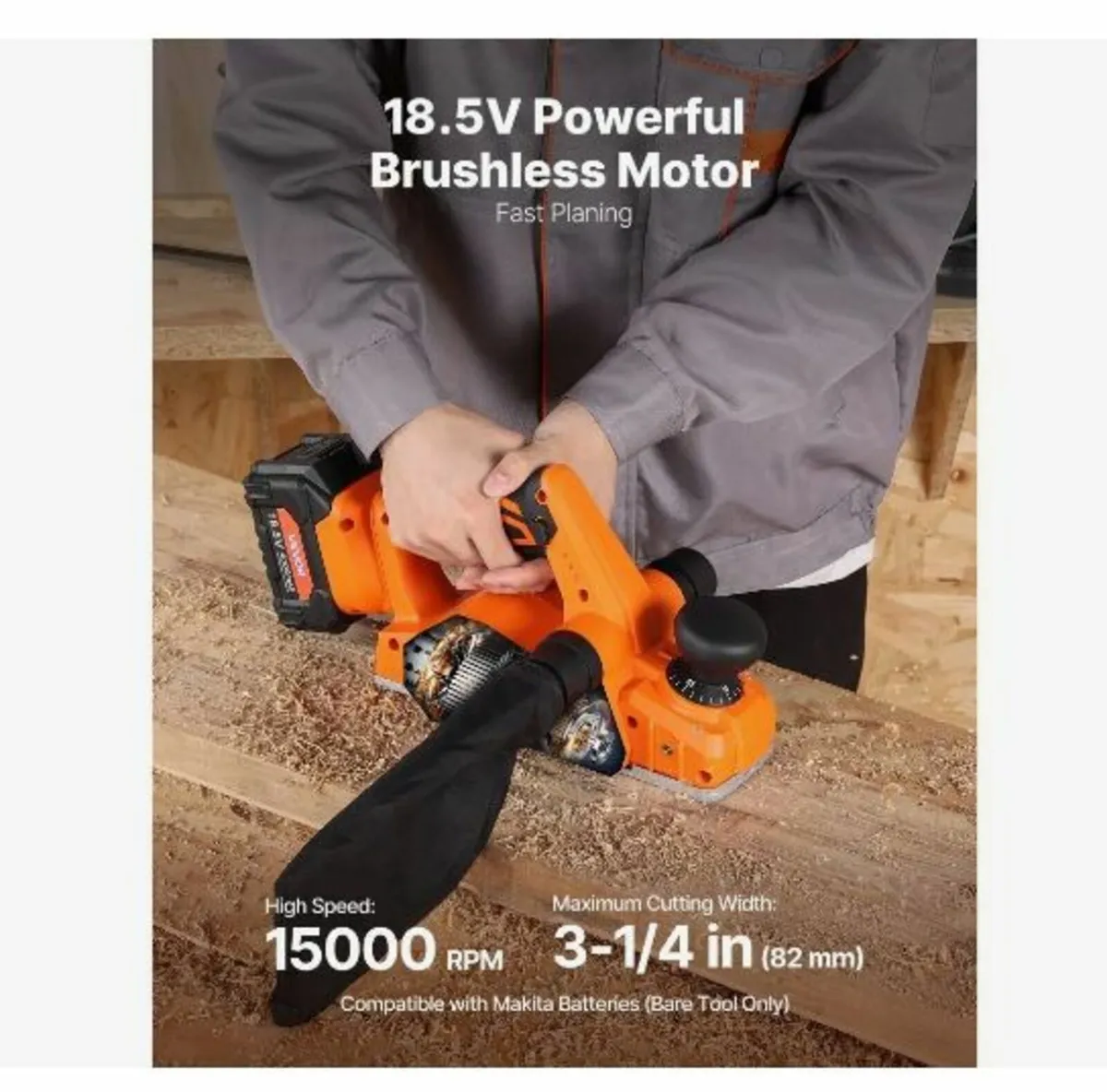 Cordless Handheld Planer, 82 mm Cut Width - Image 2