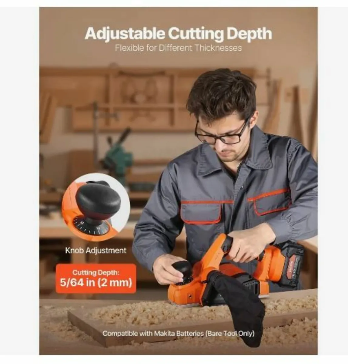 Cordless Handheld Planer, 82 mm Cut Width - Image 3