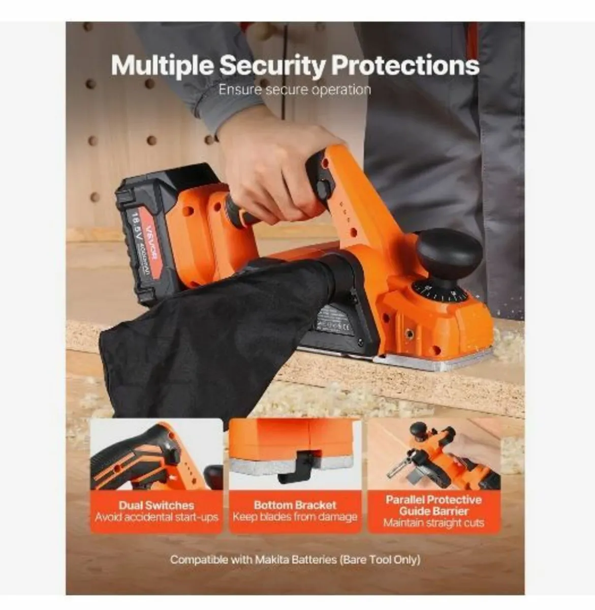 Cordless Handheld Planer, 82 mm Cut Width - Image 4