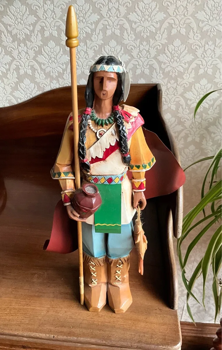 Tall Wood Statue.Carved Indian Fisherman - Image 1