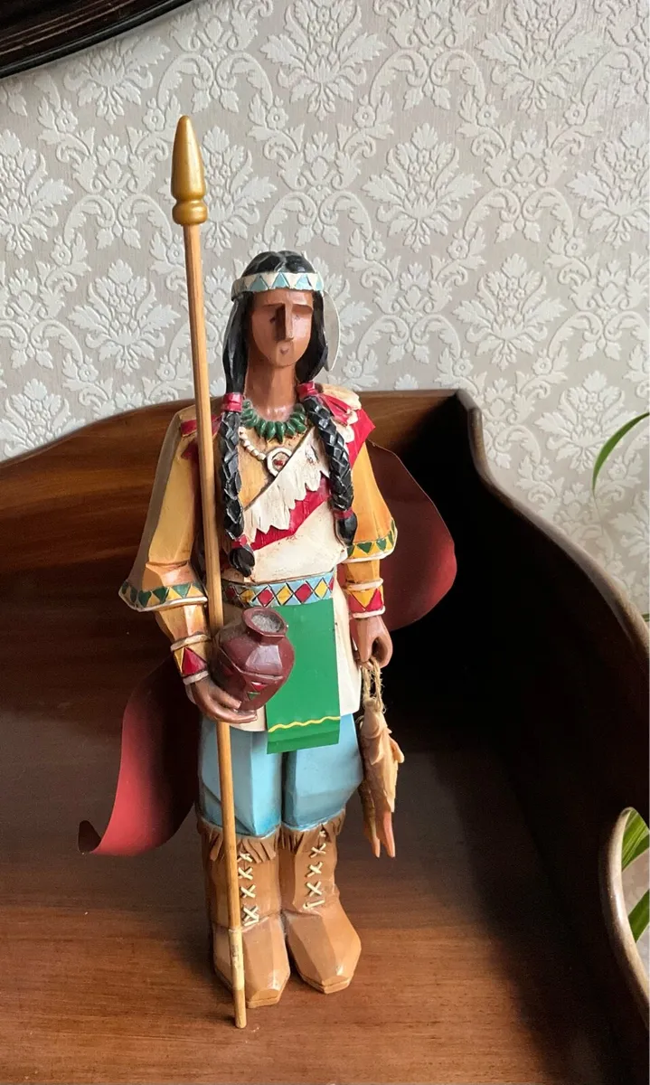 Tall Wood Statue.Carved Indian Fisherman - Image 2