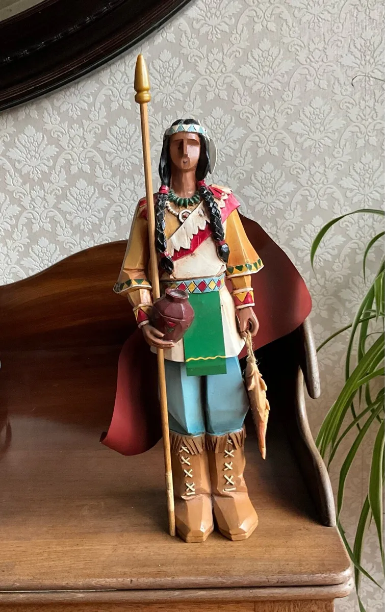 Tall Wood Statue.Carved Indian Fisherman - Image 3