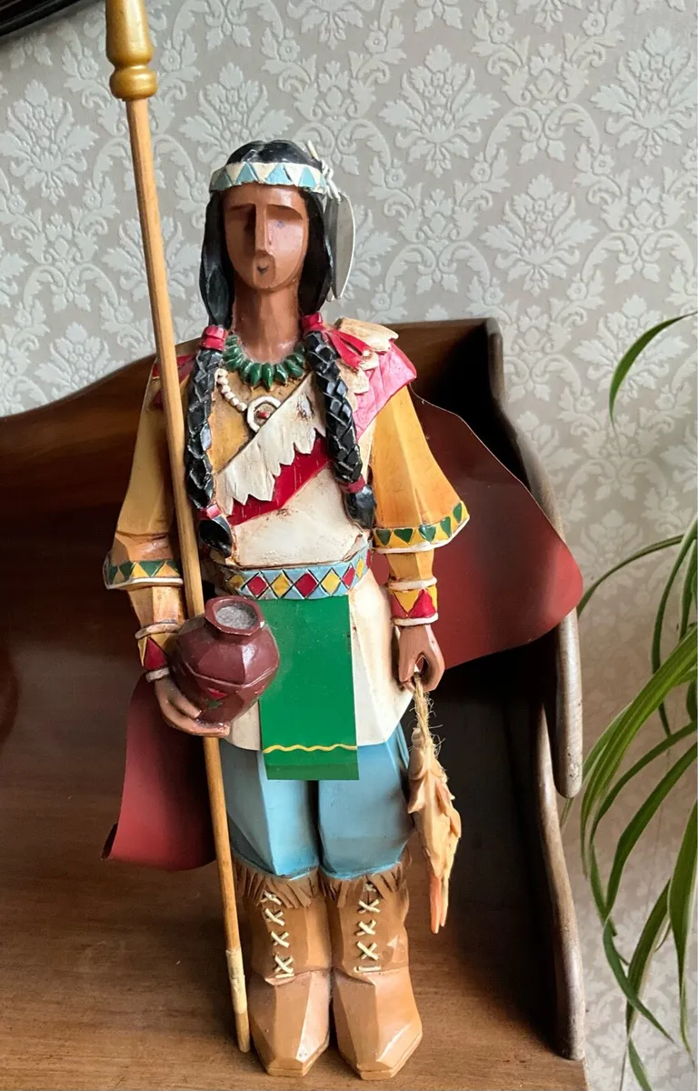 Tall Wood Statue.Carved Indian Fisherman - Image 4