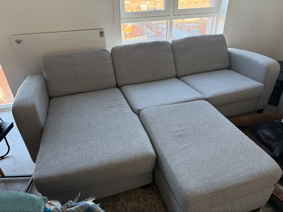 3 Piece Grey Fabric Sofa Chair, Ottoman, Sectional - Image 2