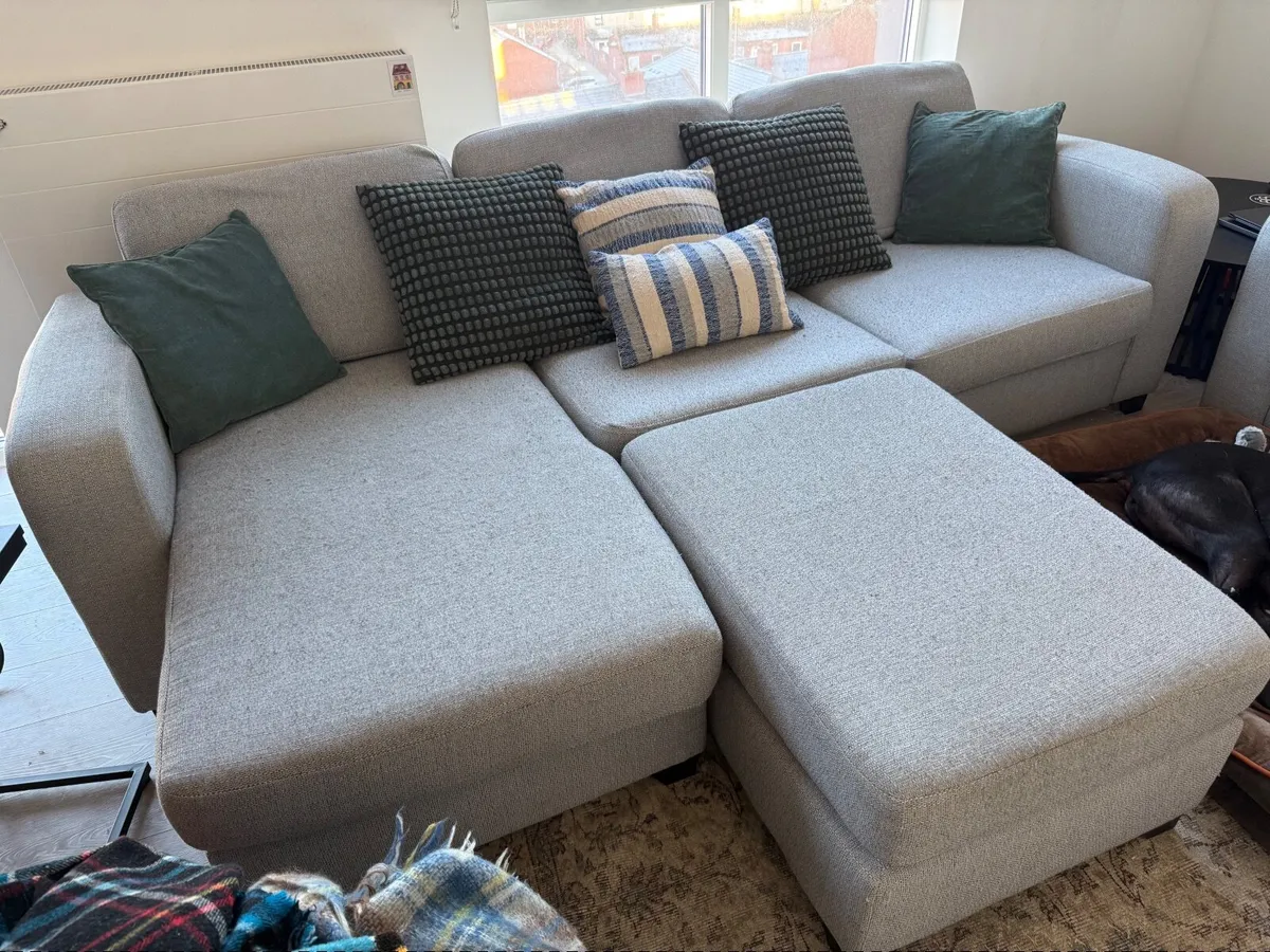 3 Piece Grey Fabric Sofa Chair, Ottoman, Sectional - Image 4