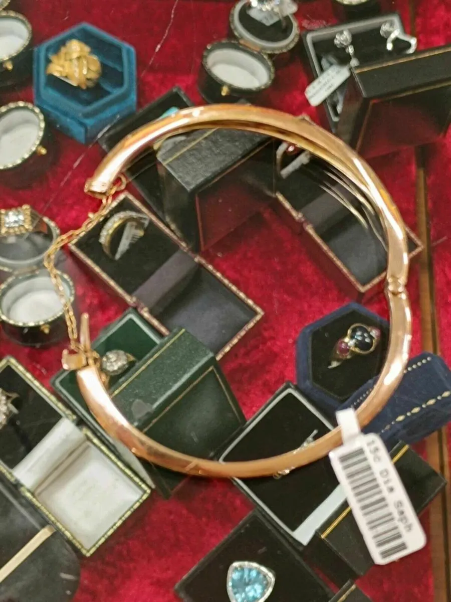 Antique 15k Rose Gold Diamond & Sapphire Bangle - Image 4