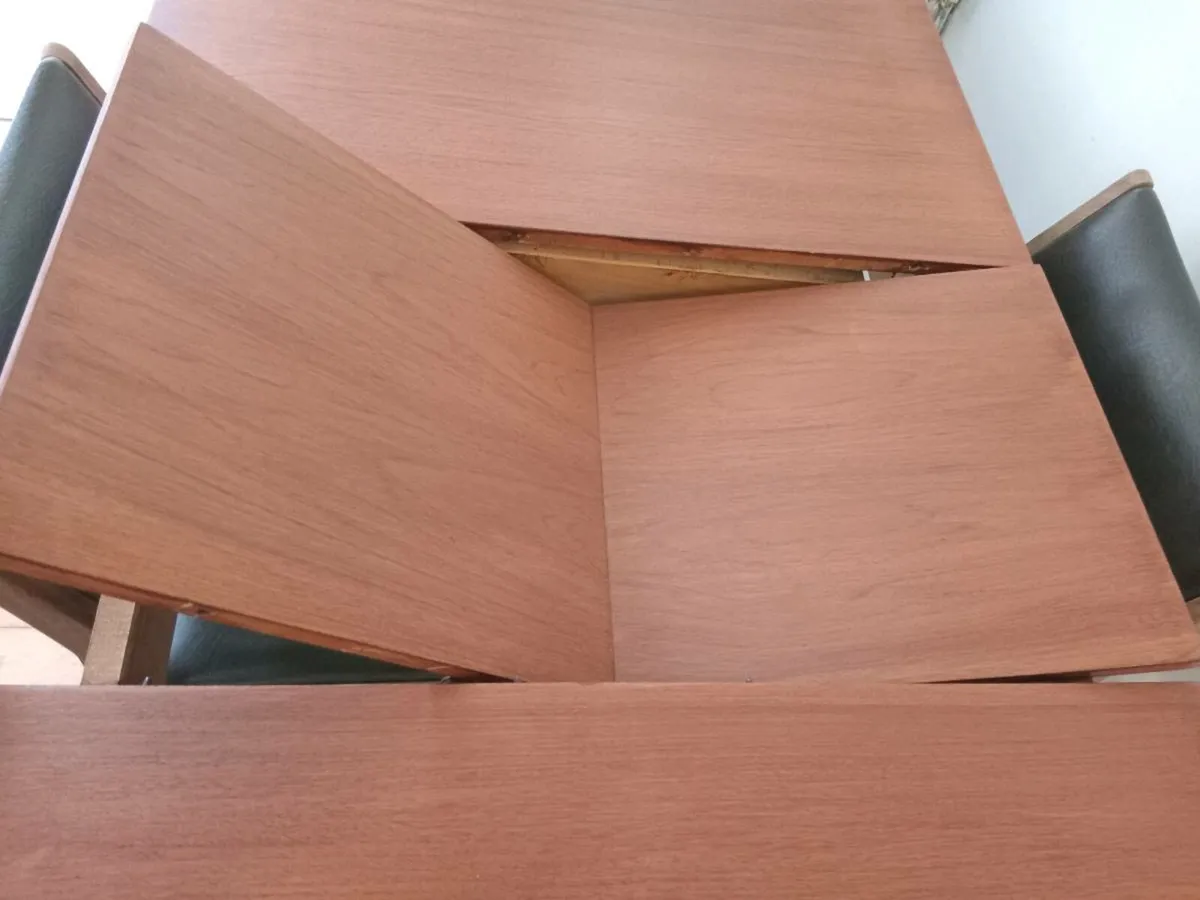 crannac mid century teak/brown leather dining set - Image 2