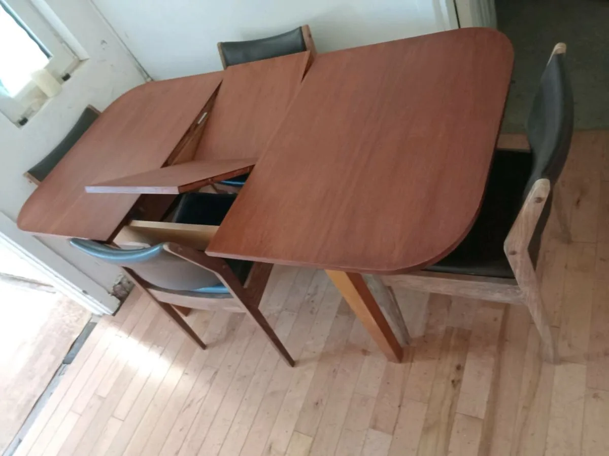 crannac mid century teak/brown leather dining set - Image 4