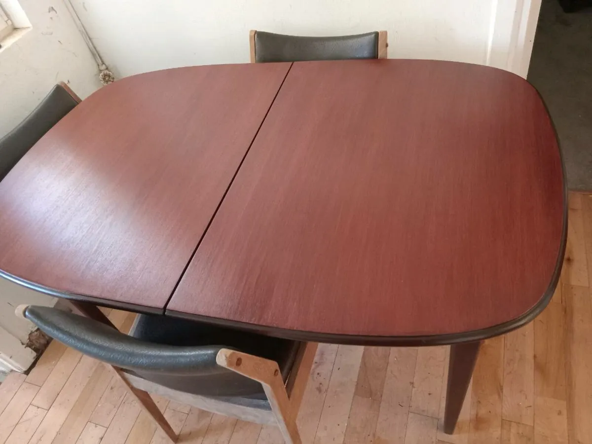 crannac mid century teak/brown leather dining set - Image 1