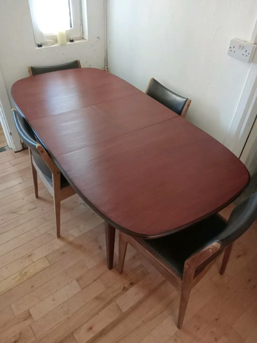 crannac mid century teak/brown leather dining set - Image 2