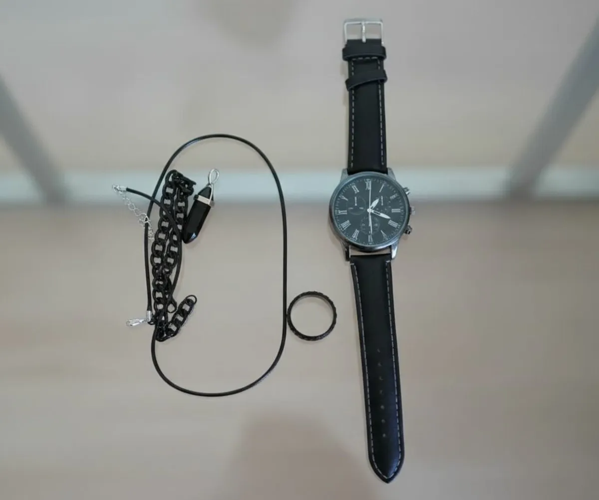 Men’s Black Watch & Jewellery Gift Set - Image 3