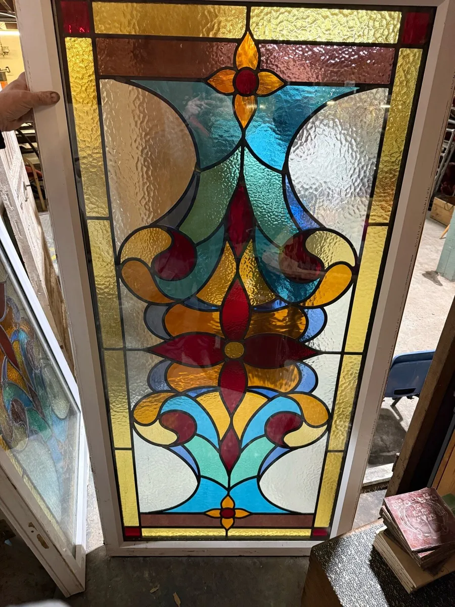 Pair large coloured glass double glazed panels. - Image 2