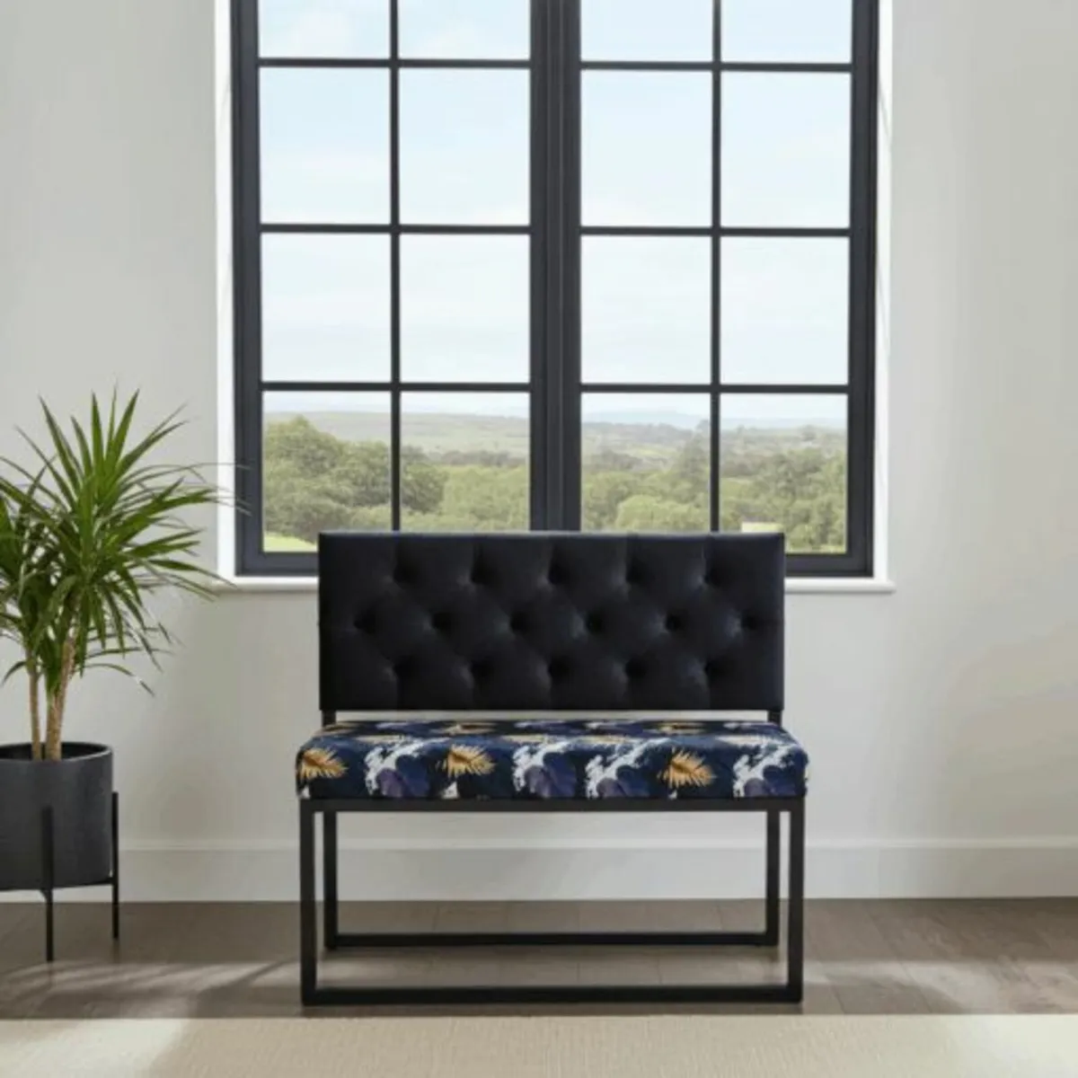 Modern velvet bench with backrest - Image 1