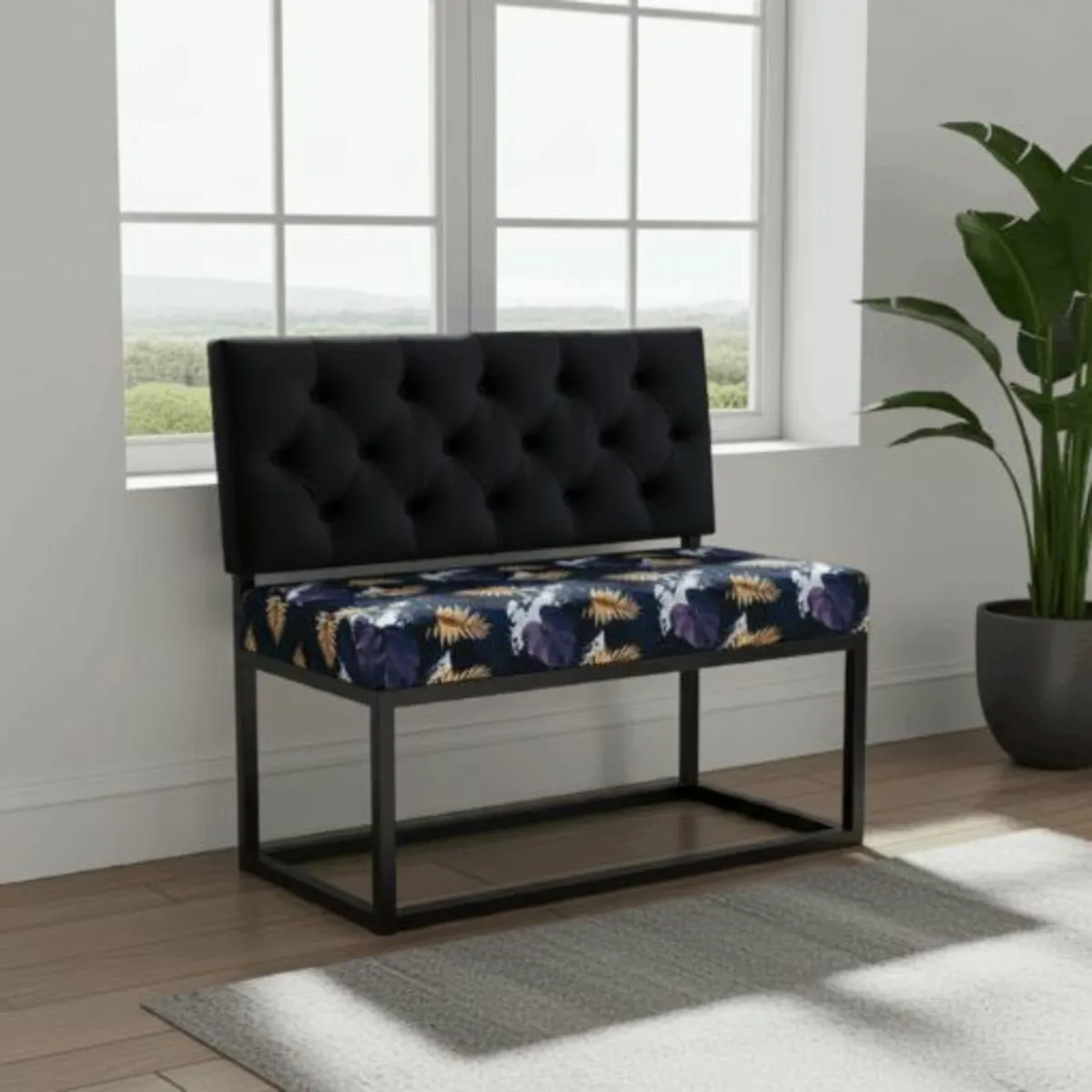 Modern velvet bench with backrest - Image 2