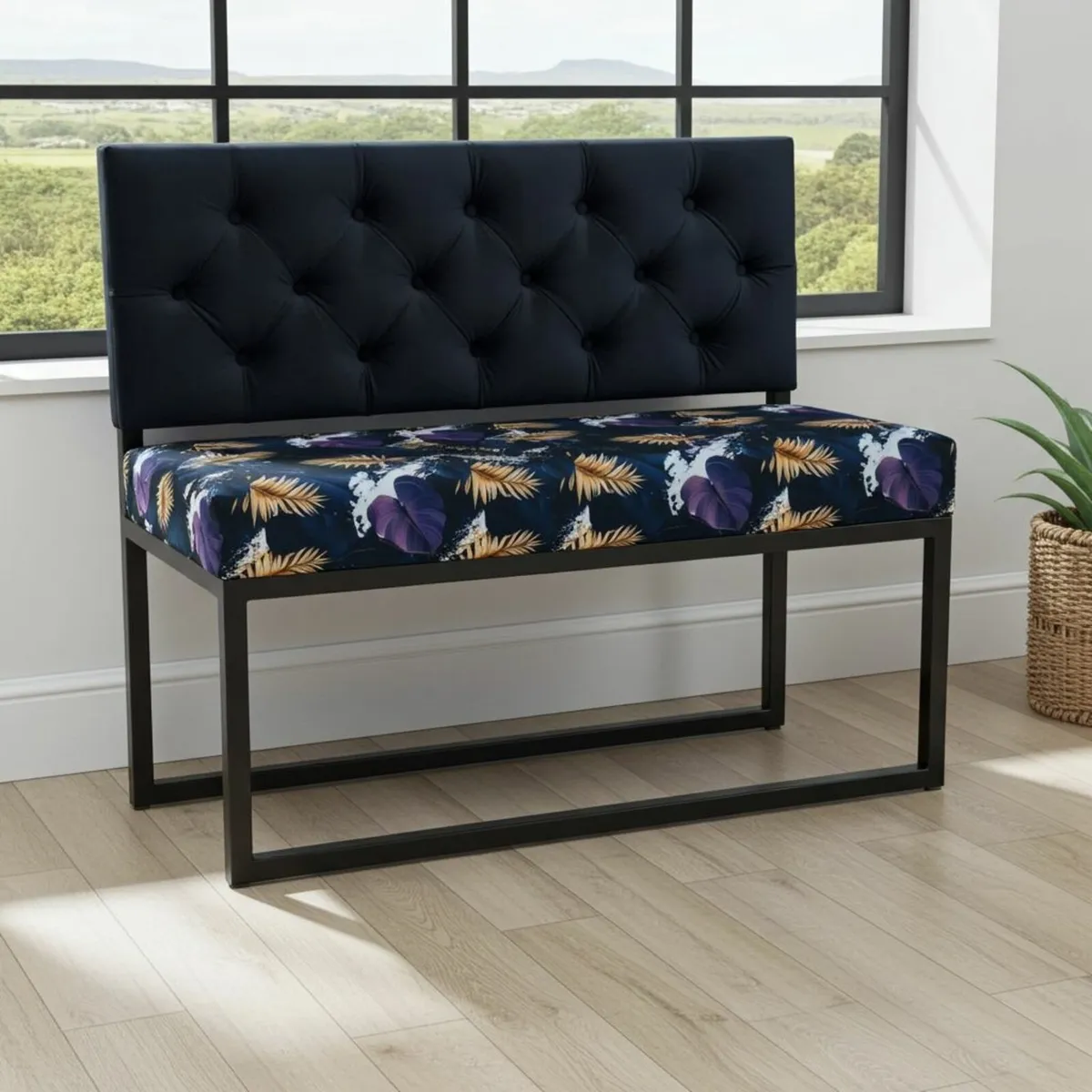 Modern velvet bench with backrest - Image 3