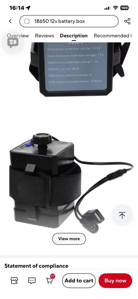 Waterproof 12 V battery pack 3x 26650s + charger - Image 1