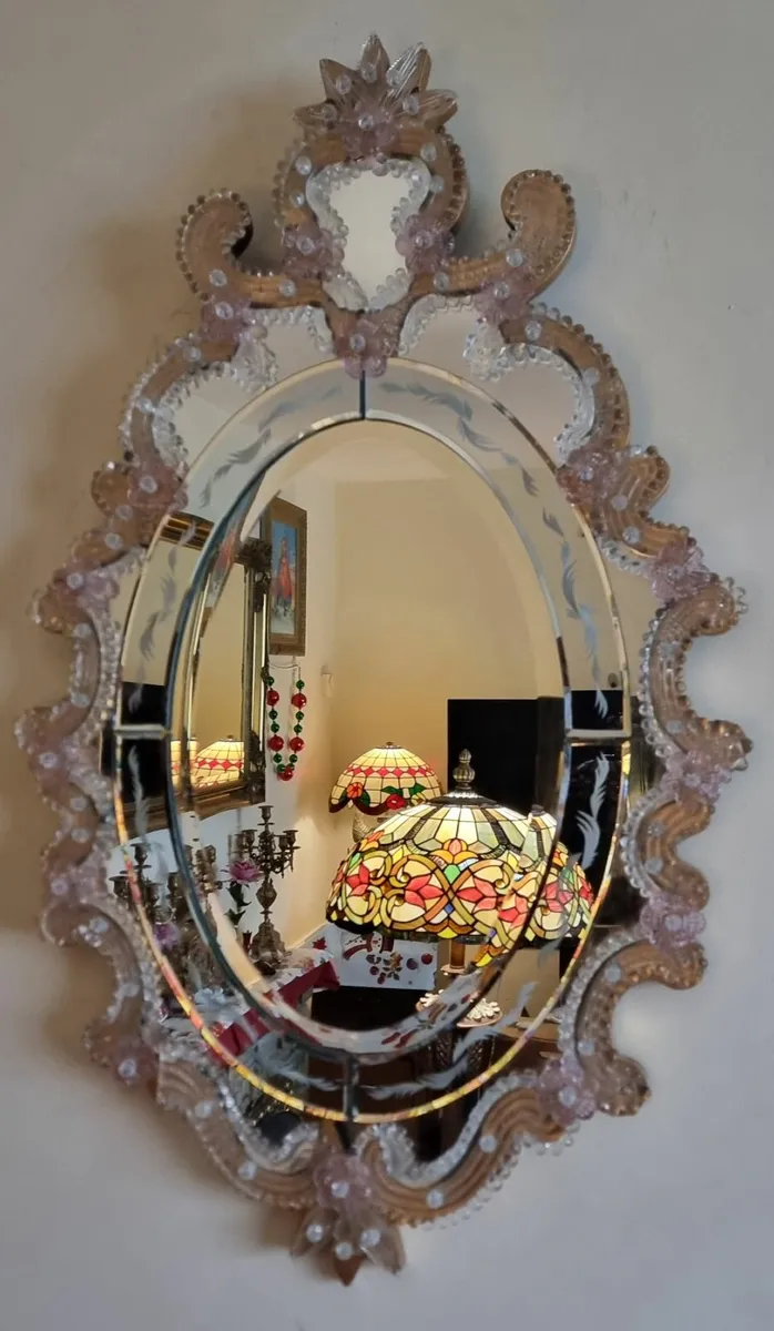 Italian Murano Glass Pink Flowers Venetian Mirror - Image 2
