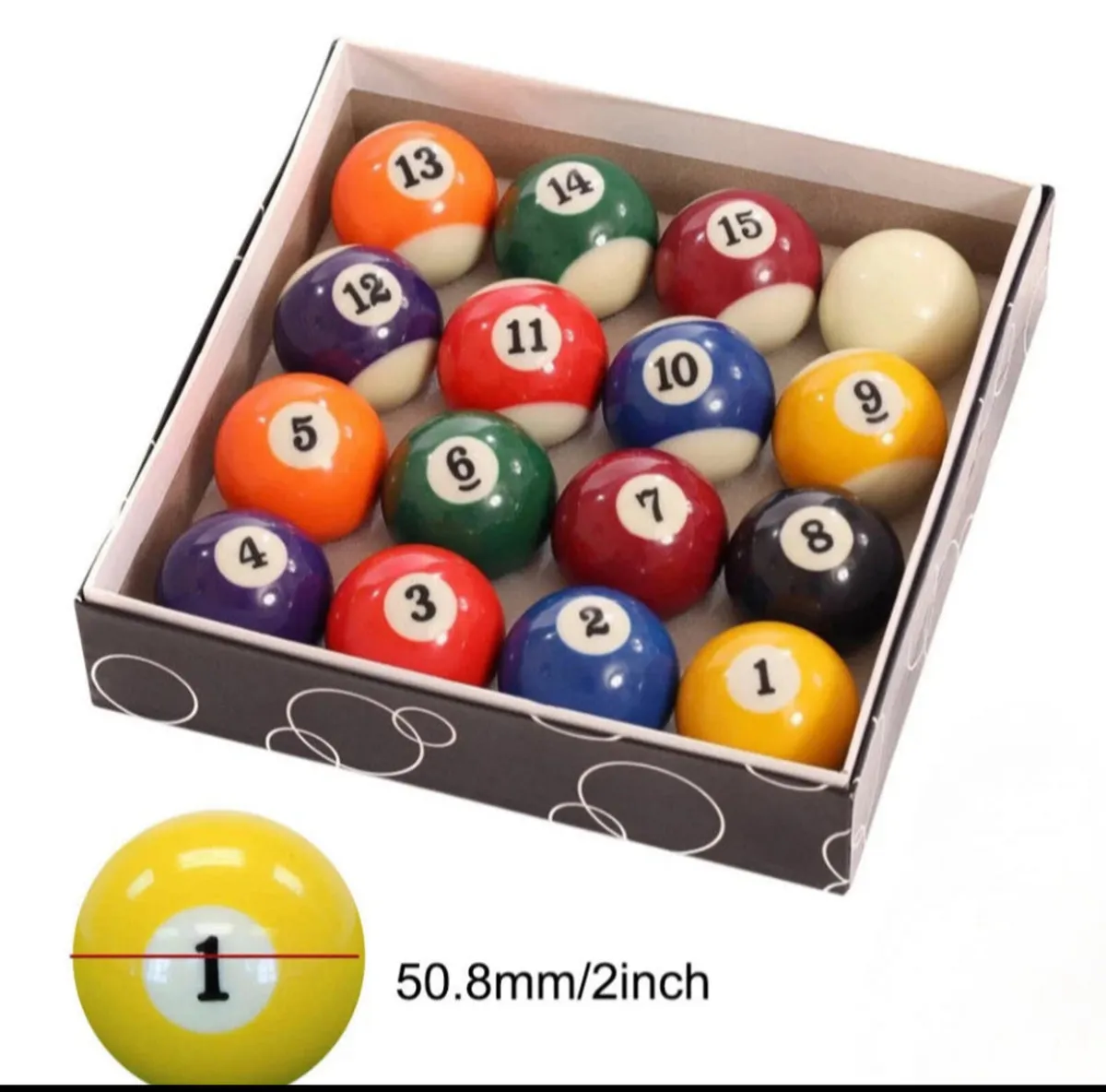 NEW Pool Balls Set 16Pcs Spots And Stripes 2”inch - Image 1
