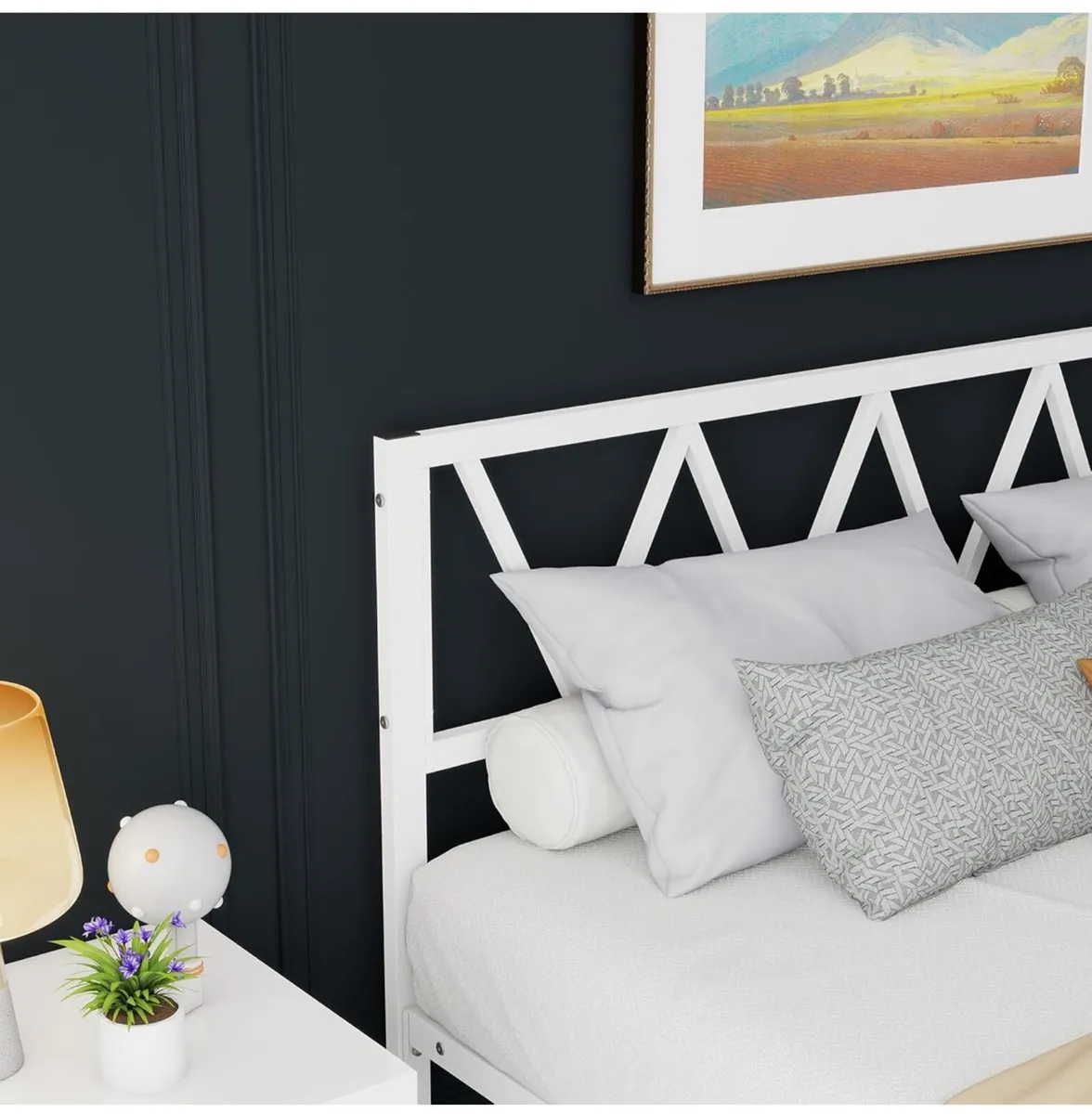 White King Size Bed Frame with Headboard - Image 3