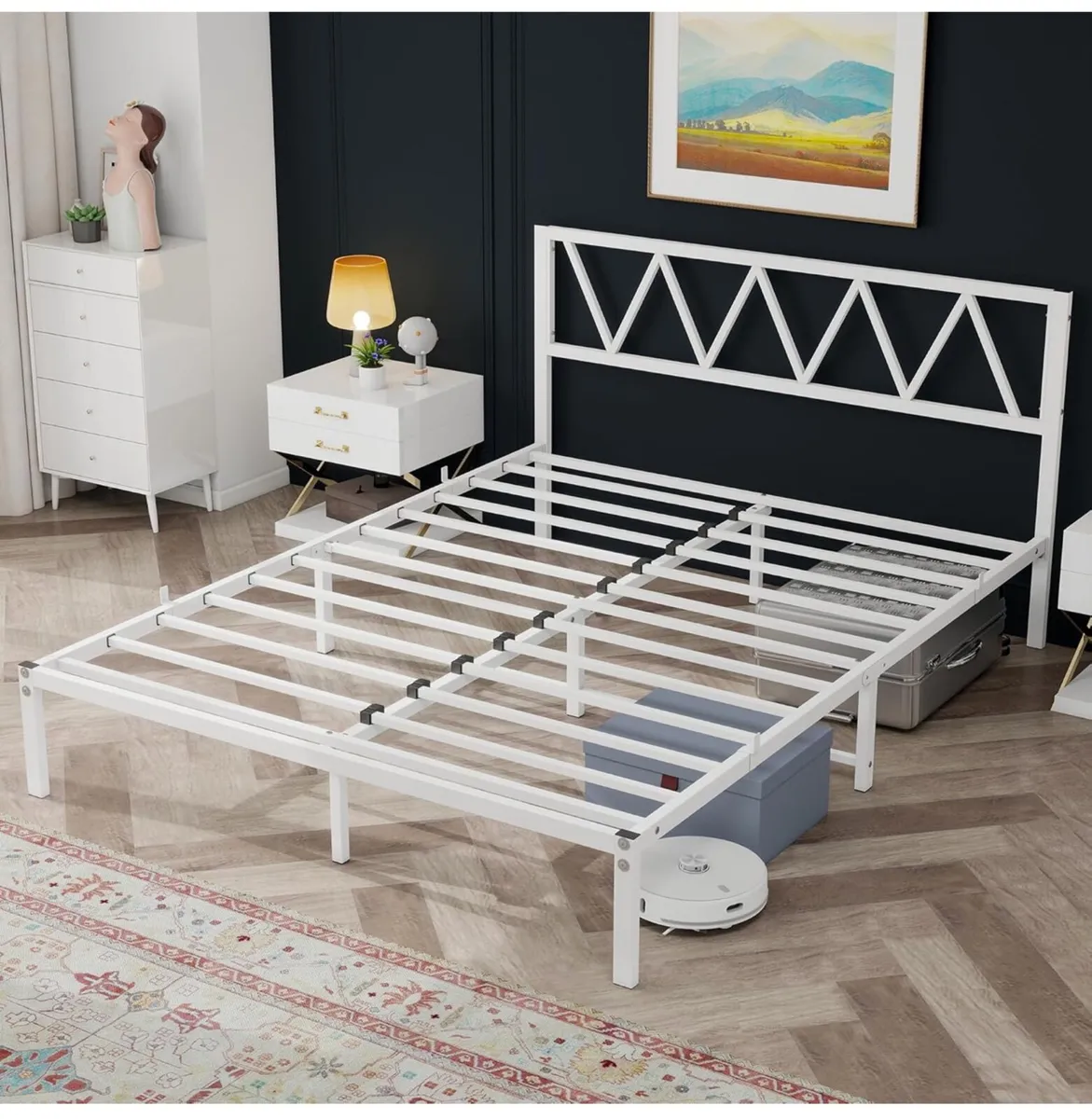 White King Size Bed Frame with Headboard - Image 1