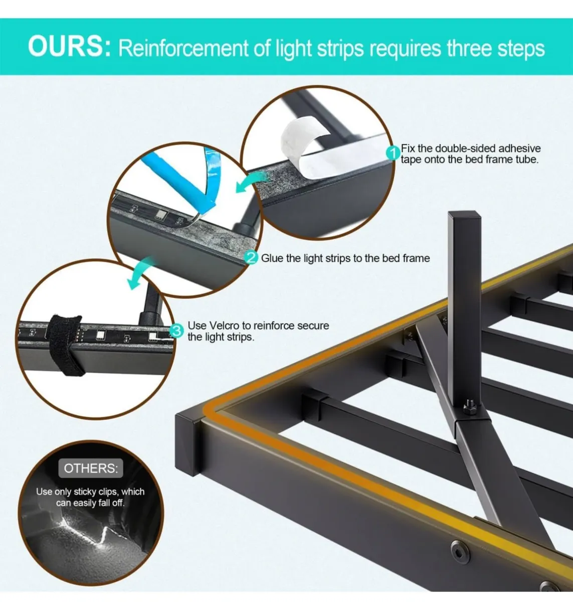 Double Floating Bed Frame with LED Lights and Char - Image 2