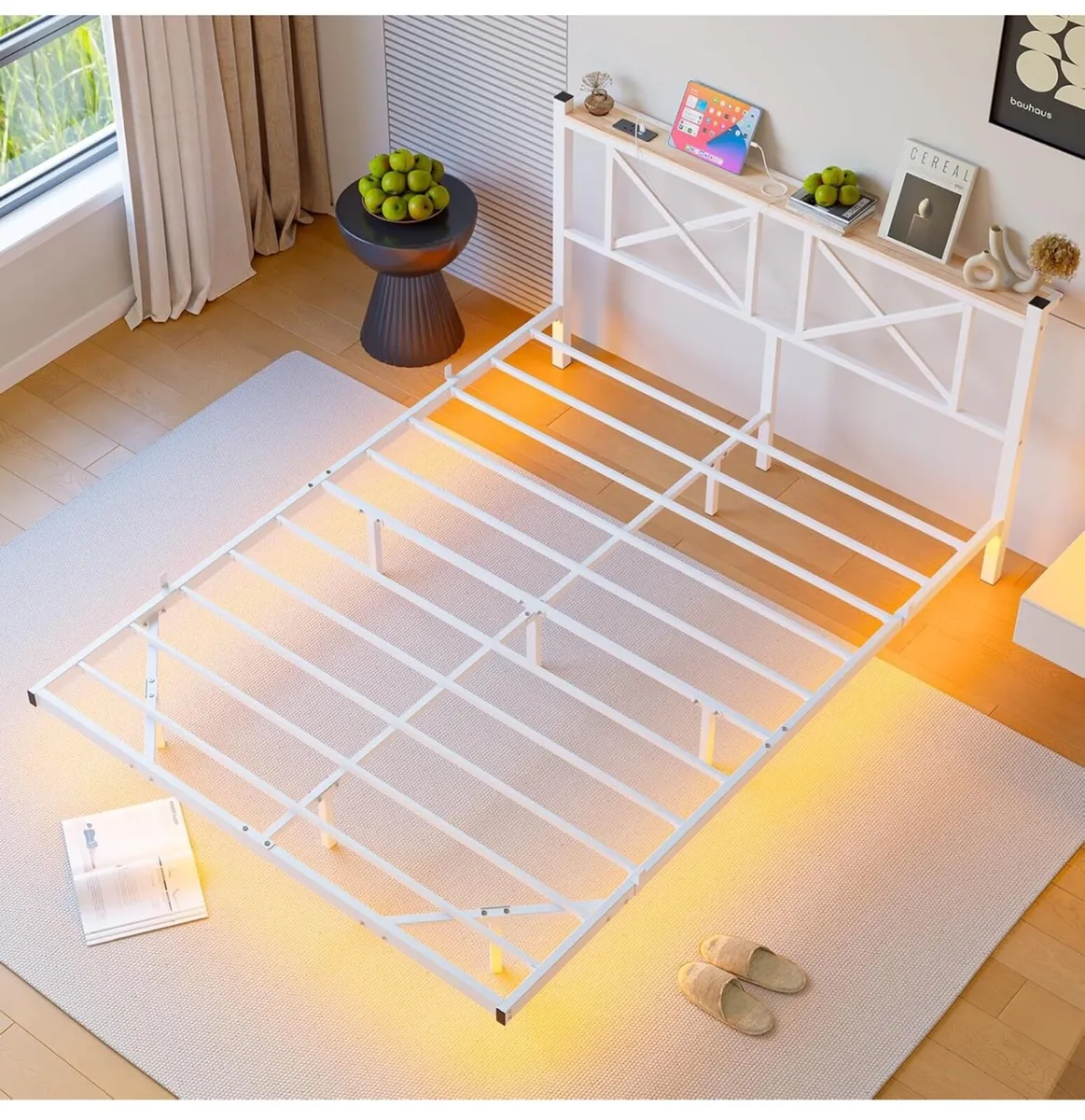 King Size Floating Bed Frame with LED Lights and C - Image 4
