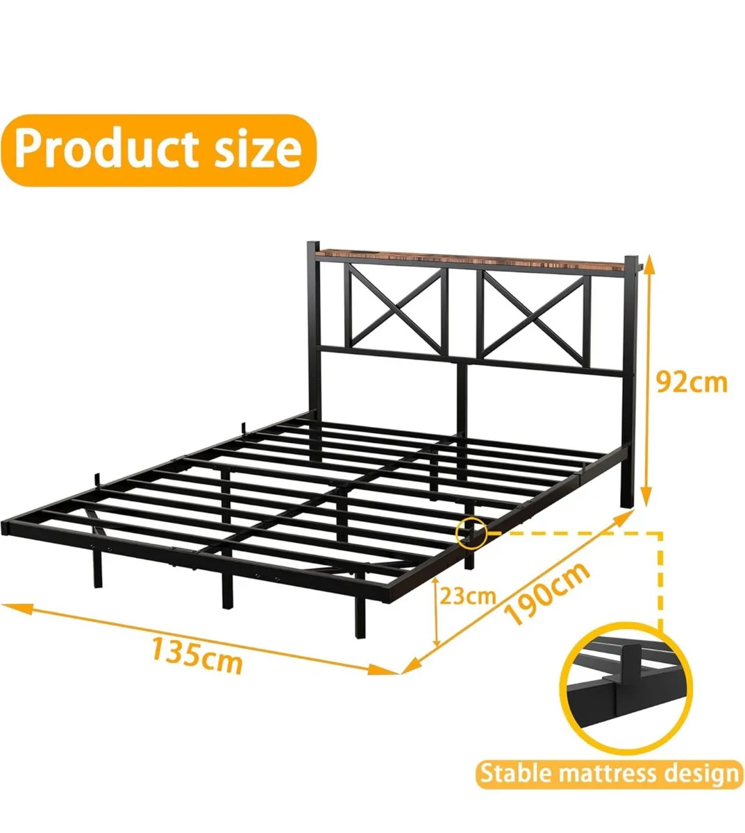 Double Floating Bed Frame with LED Lights and Char - Image 2