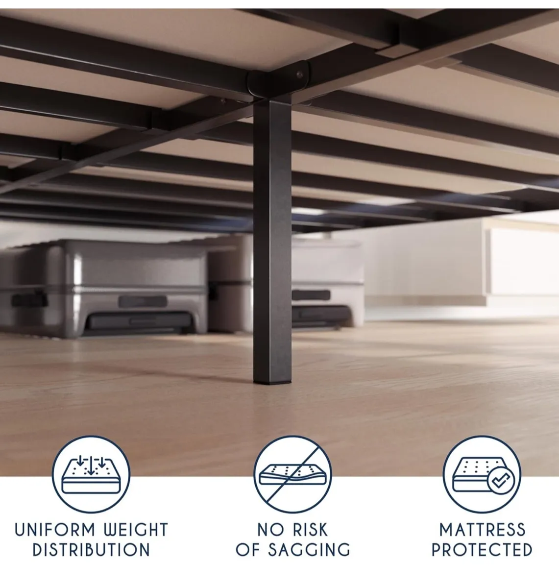 King Size Bed Frame Metal 150x200 with Storage - Image 2