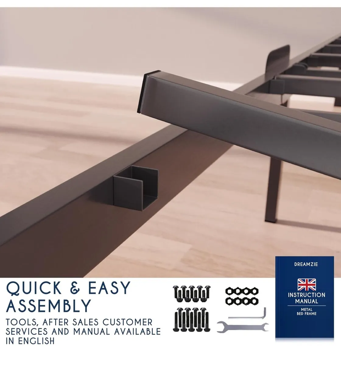 King Size Bed Frame Metal 150x200 with Storage - Image 4