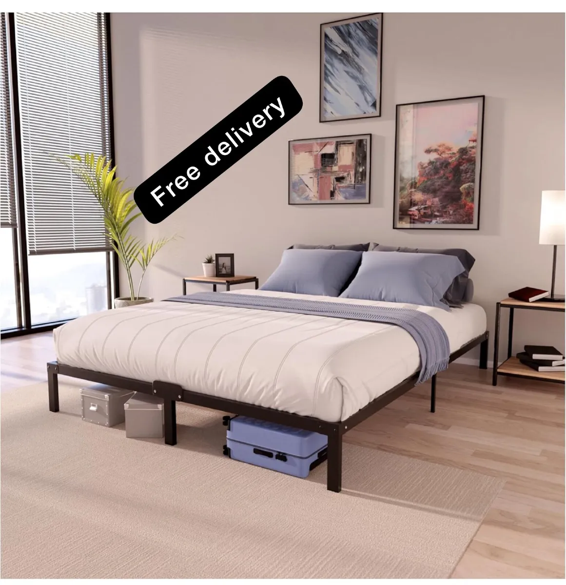 King Size Bed Frame Metal 150x200 with Storage - Image 1