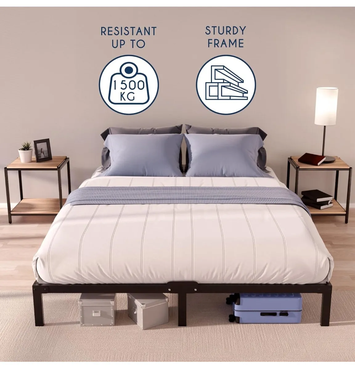 King Size Bed Frame Metal 150x200 with Storage - Image 2