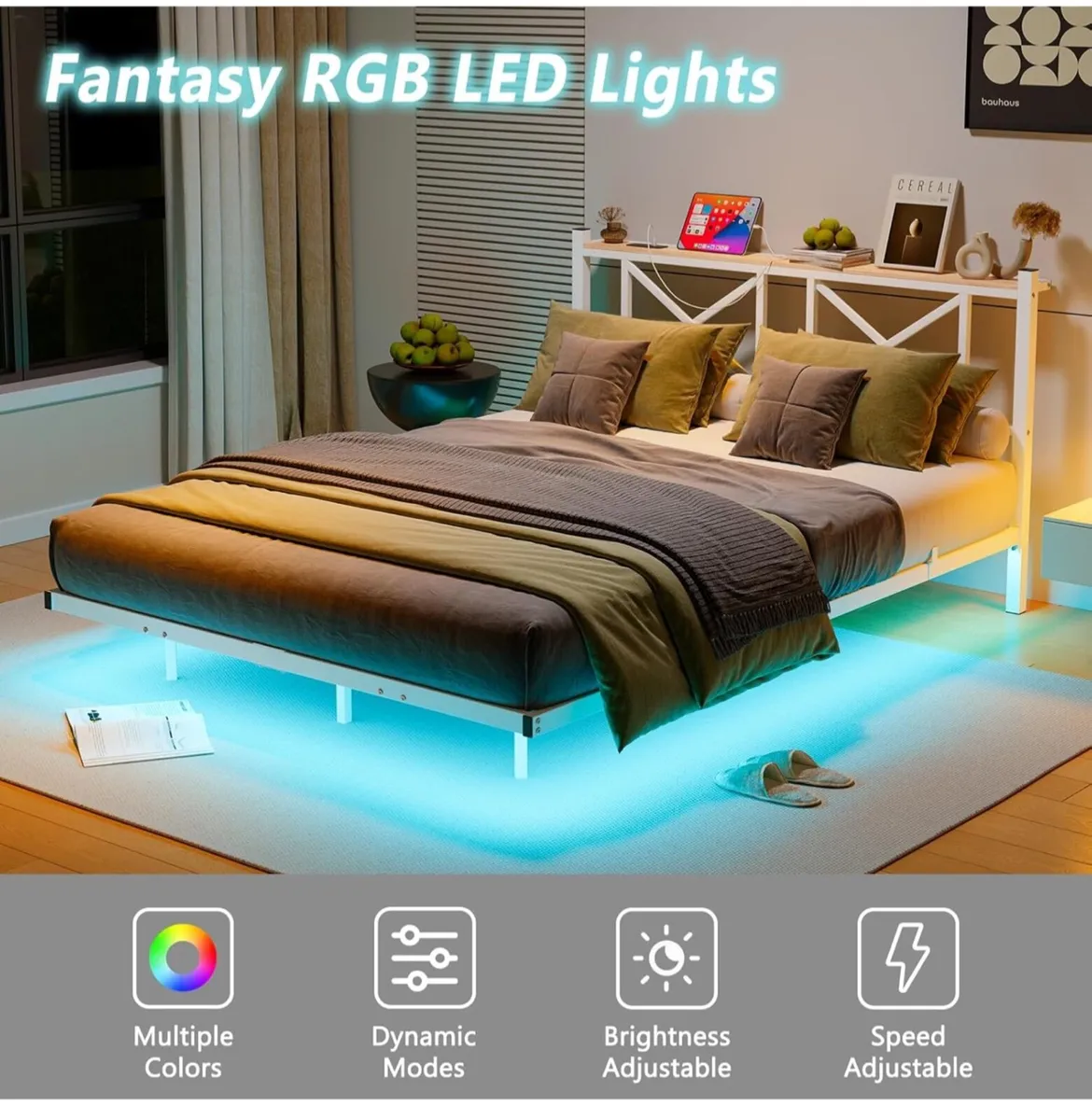 King Size Floating Bed Frame with LED Lights and C - Image 1
