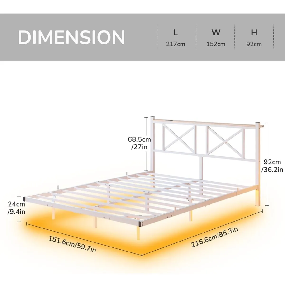 King Size Floating Bed Frame with LED Lights and C - Image 2