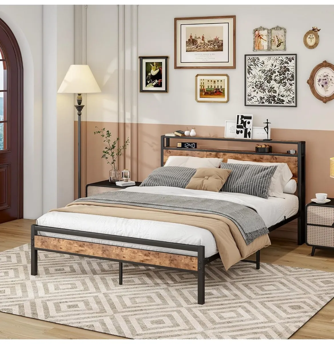 King Size Bed Frame with Storage Wooden - Image 1