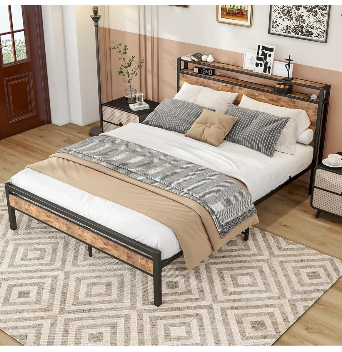 King Size Bed Frame with Storage Wooden - Image 3