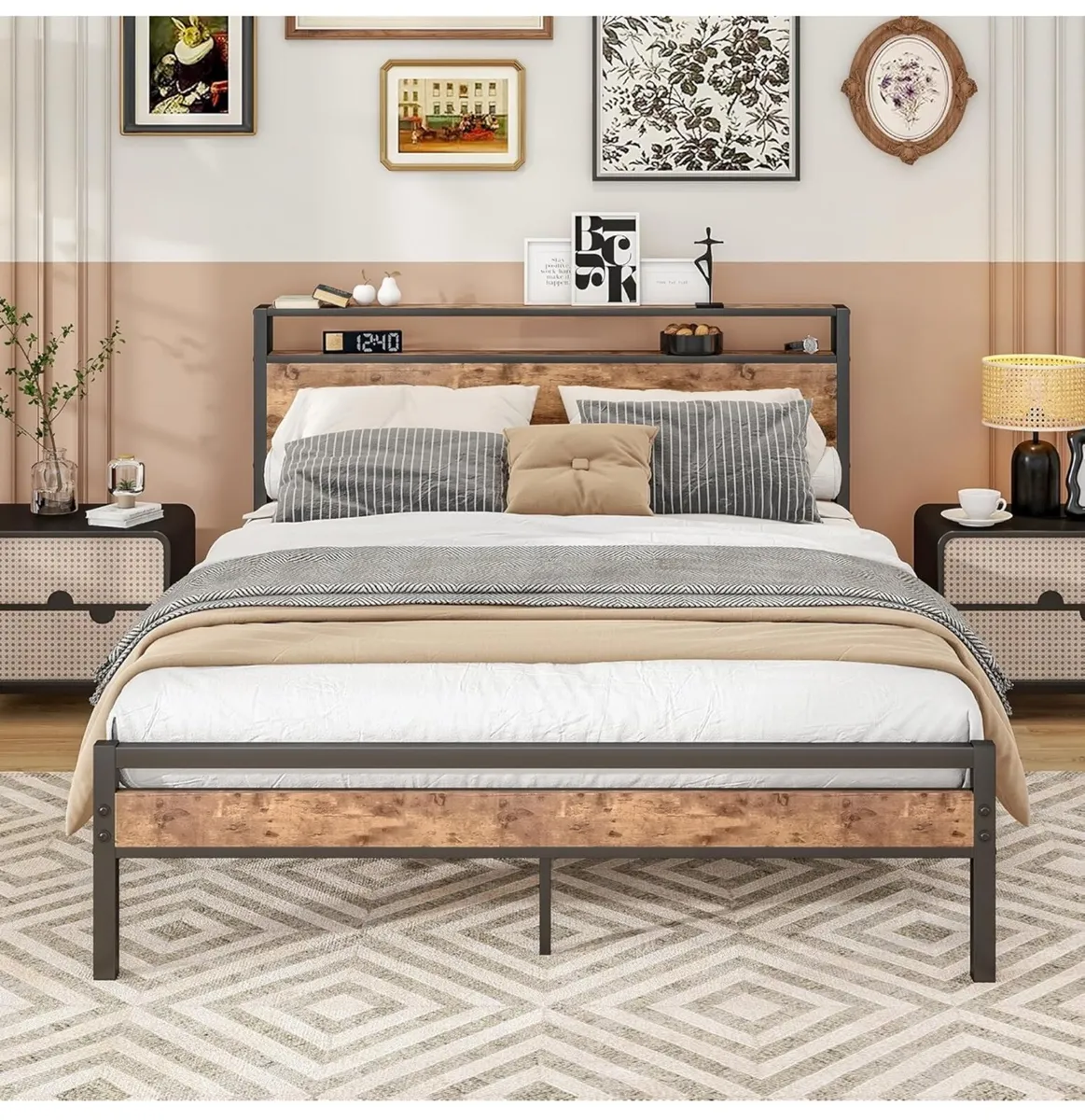 King Size Bed Frame with Storage Wooden - Image 4