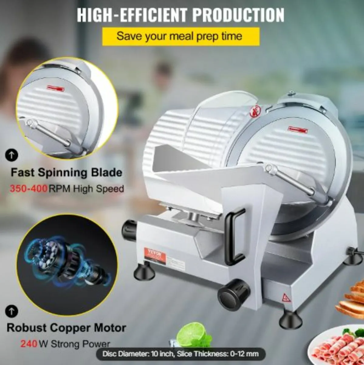 Commercial Meat Slicer, 240W Electric Deli Food - Image 3