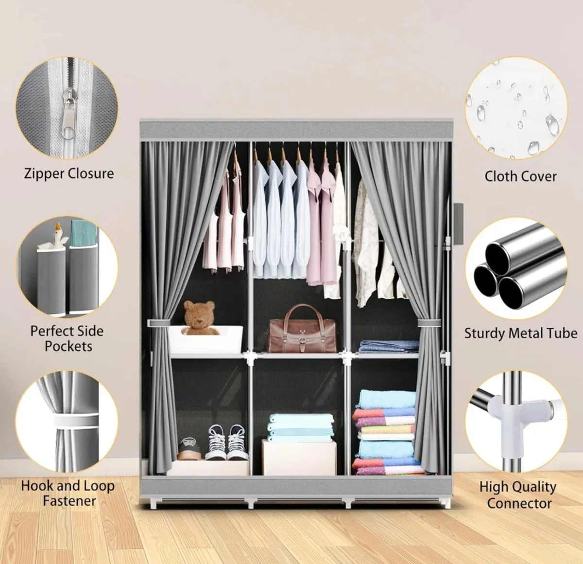 Canvas Covered Wardrobe Portable Storage NEW - Image 3