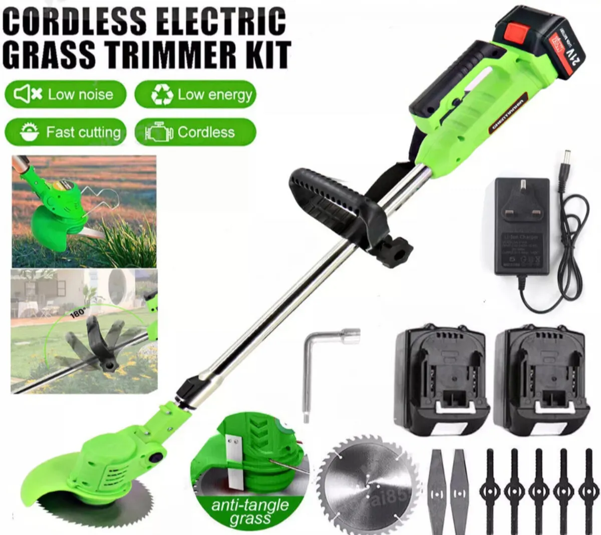 21V Cordless Strimmer Grass Trimmer & 2 Batteries - Image 1