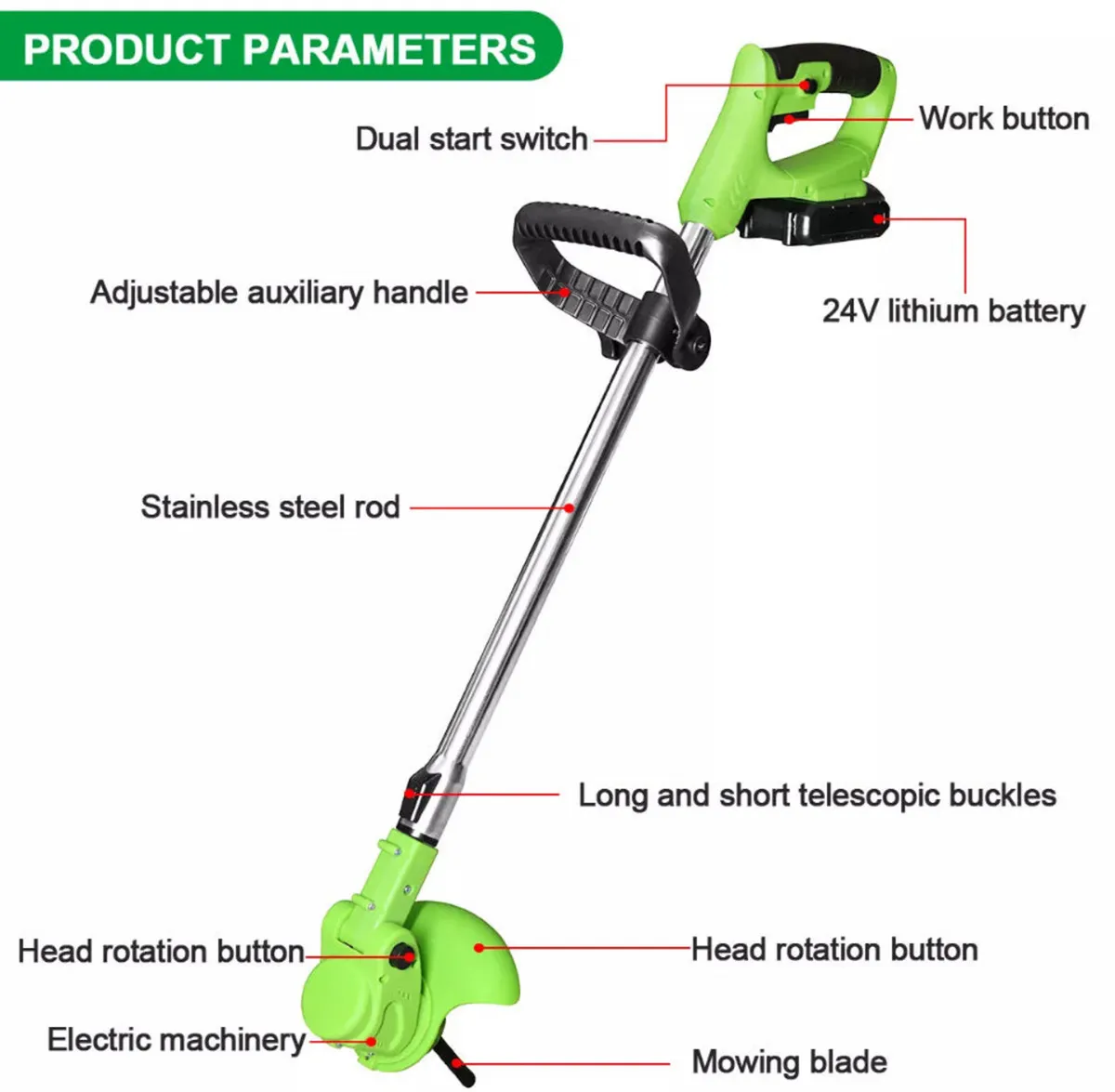 21V Cordless Strimmer Grass Trimmer & 2 Batteries - Image 2