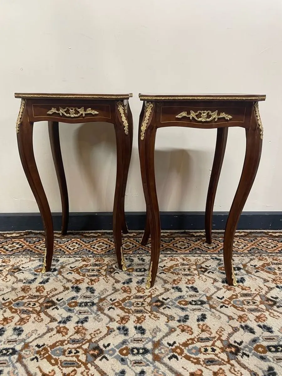 ON SALE ! Was 395 Now 330 !! French Style Side Tables Painted & Brass Detail - Image 1