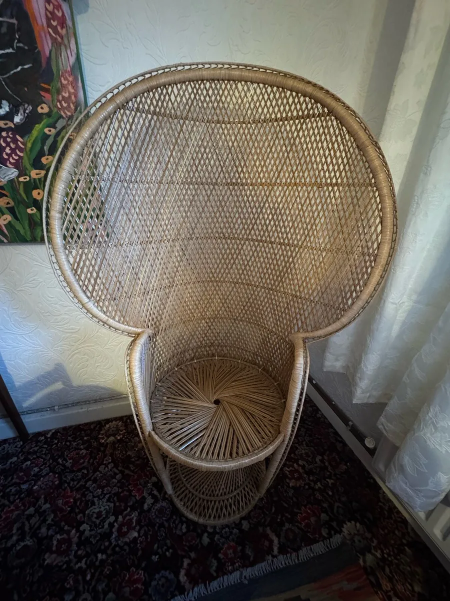 Pair of High-Back Rattan Peacock Chairs (155cm) - Image 1