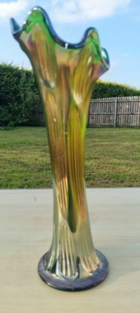Fenton Iridescent Green Glass Vase - Image 1