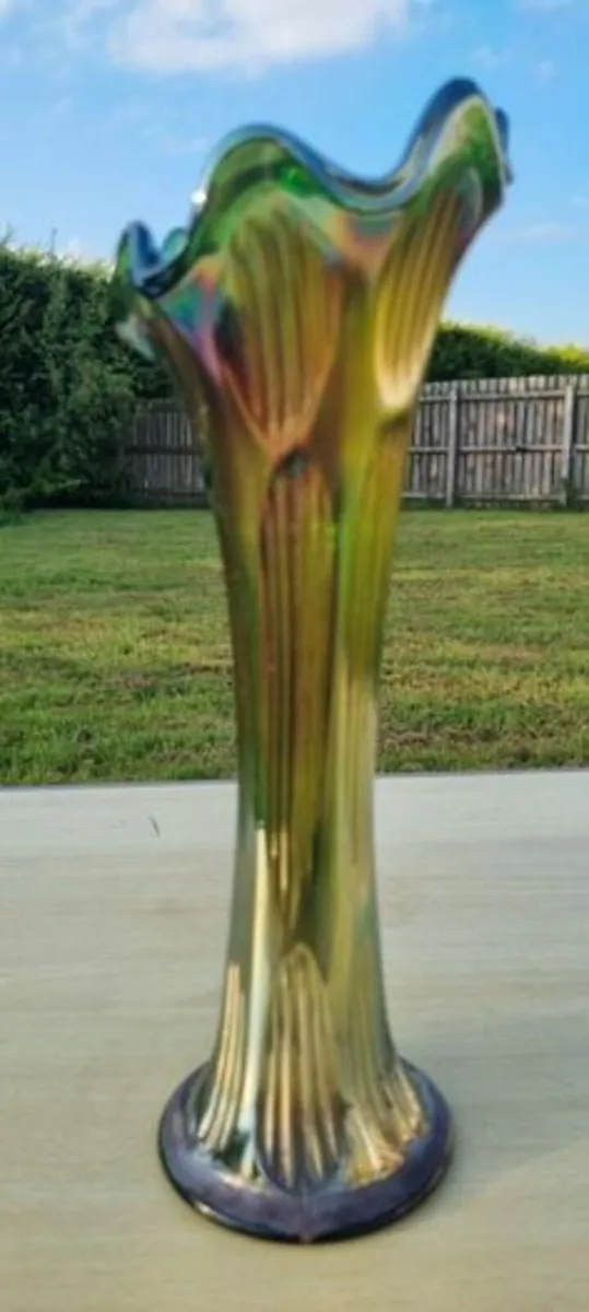 Fenton Iridescent Green Glass Vase - Image 2
